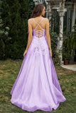 Sweetheart Applique A-Line Tulle Sweep Train Prom Party Dress Formal Evening Dresses