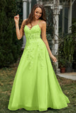 Sweetheart Applique A-Line Tulle Sweep Train Prom Party Dress Formal Evening Dresses