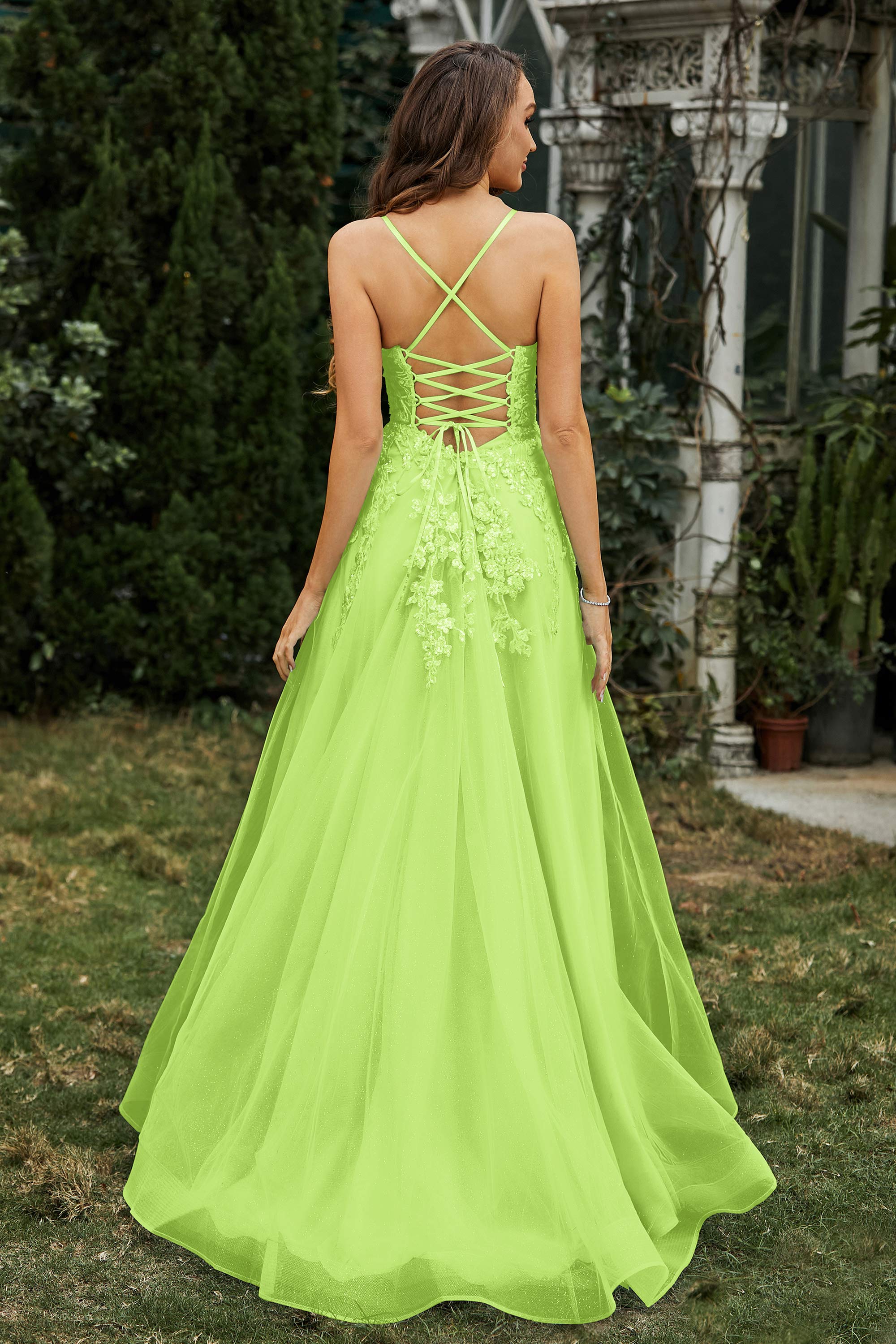Sweetheart Applique A-Line Tulle Sweep Train Prom Party Dress Formal Evening Dresses