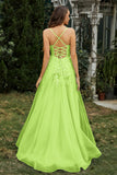 Sweetheart Applique A-Line Tulle Sweep Train Prom Party Dress Formal Evening Dresses