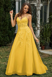 Sweetheart Applique A-Line Tulle Sweep Train Prom Party Dress Formal Evening Dresses