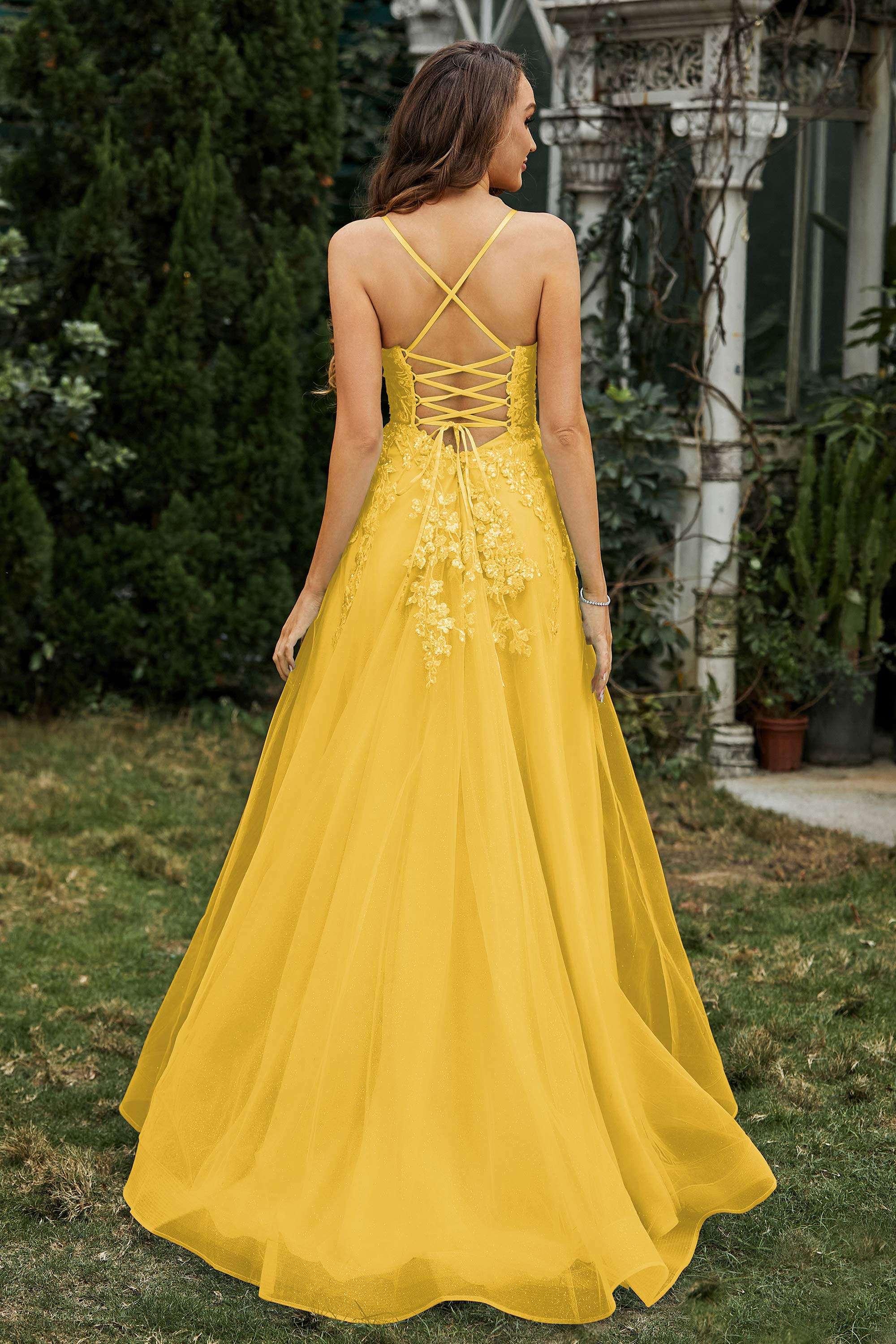 Sweetheart Applique A-Line Tulle Sweep Train Prom Party Dress Formal Evening Dresses