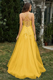 Sweetheart Applique A-Line Tulle Sweep Train Prom Party Dress Formal Evening Dresses