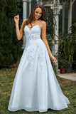 Sweetheart Applique A-Line Tulle Sweep Train Prom Party Dress Formal Evening Dresses