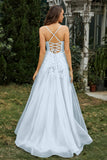 Sweetheart Applique A-Line Tulle Sweep Train Prom Party Dress Formal Evening Dresses
