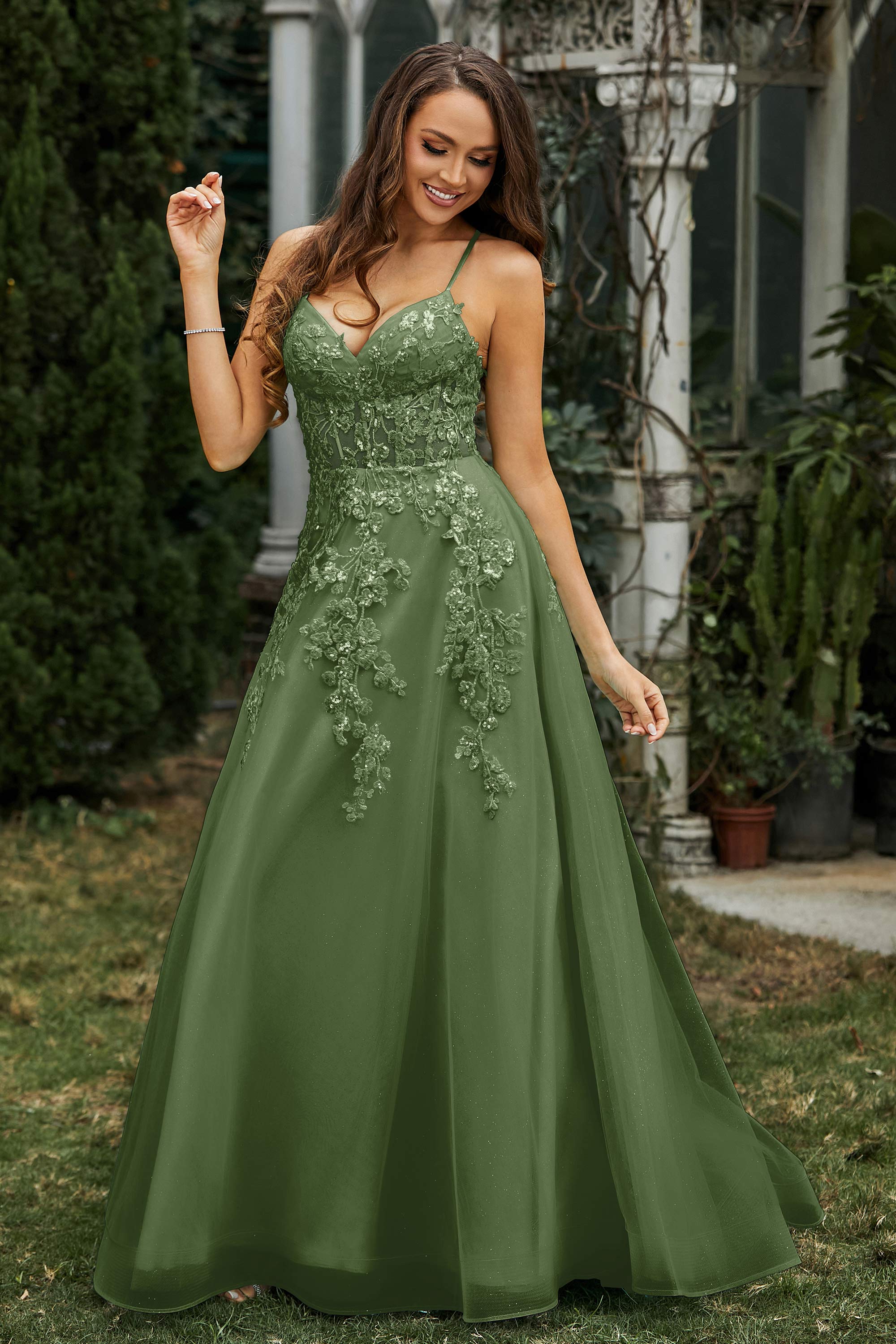 Sweetheart Applique A-Line Tulle Sweep Train Prom Party Dress Formal Evening Dresses