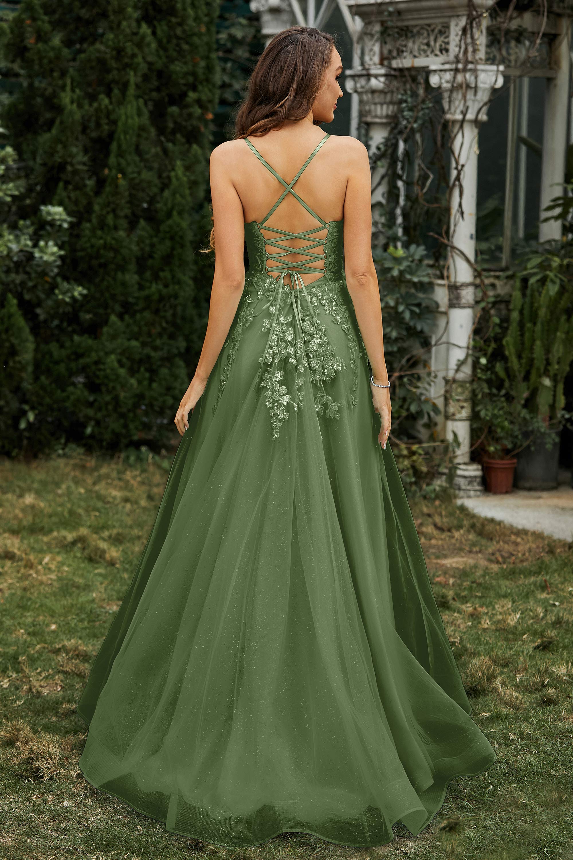 Sweetheart Applique A-Line Tulle Sweep Train Prom Party Dress Formal Evening Dresses