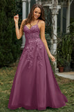Sweetheart Applique A-Line Tulle Sweep Train Prom Party Dress Formal Evening Dresses