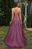 Sweetheart Applique A-Line Tulle Sweep Train Prom Party Dress Formal Evening Dresses