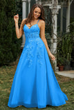 Sweetheart Applique A-Line Tulle Sweep Train Prom Party Dress Formal Evening Dresses
