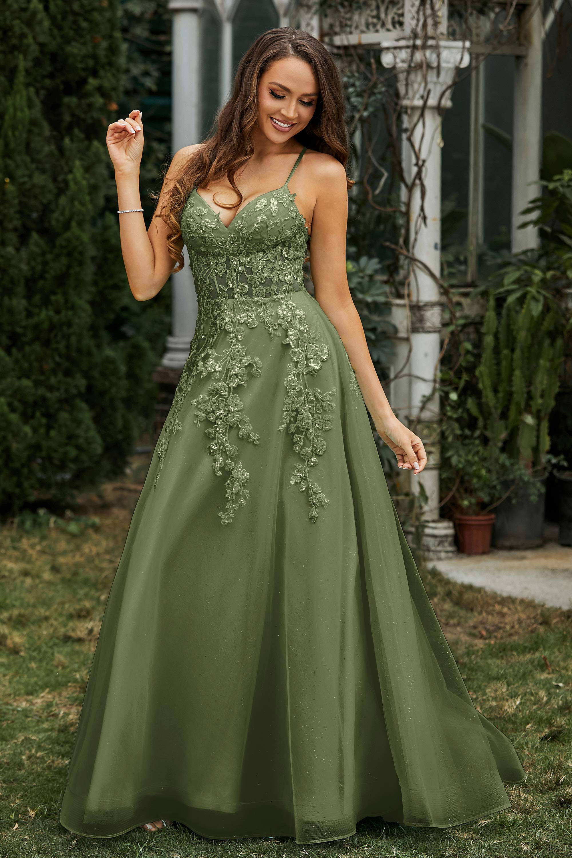 Sweetheart Applique A-Line Tulle Sweep Train Prom Party Dress Formal Evening Dresses
