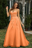 Sweetheart Applique A-Line Tulle Sweep Train Prom Party Dress Formal Evening Dresses