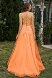 Sweetheart Applique A-Line Tulle Sweep Train Prom Party Dress Formal Evening Dresses