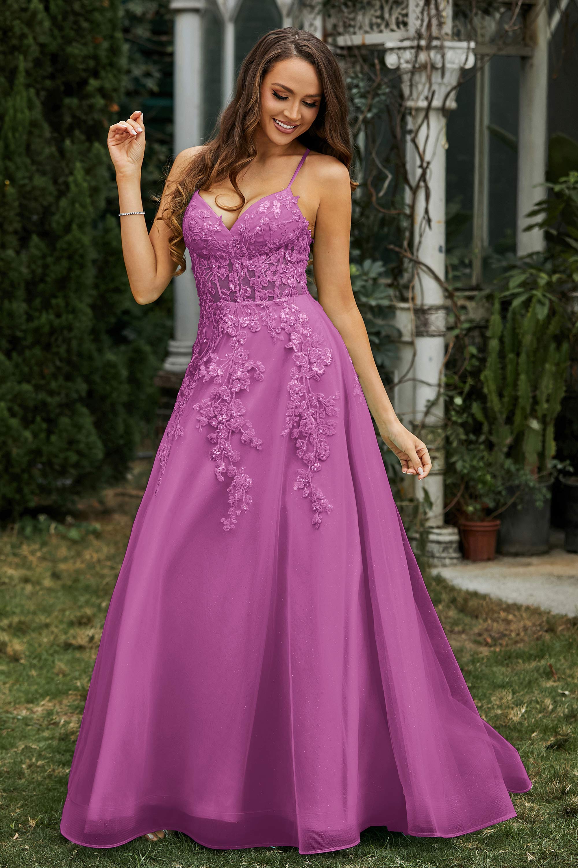 Sweetheart Applique A-Line Tulle Sweep Train Prom Party Dress Formal Evening Dresses