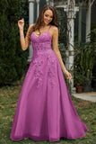 Sweetheart Applique A-Line Tulle Sweep Train Prom Party Dress Formal Evening Dresses
