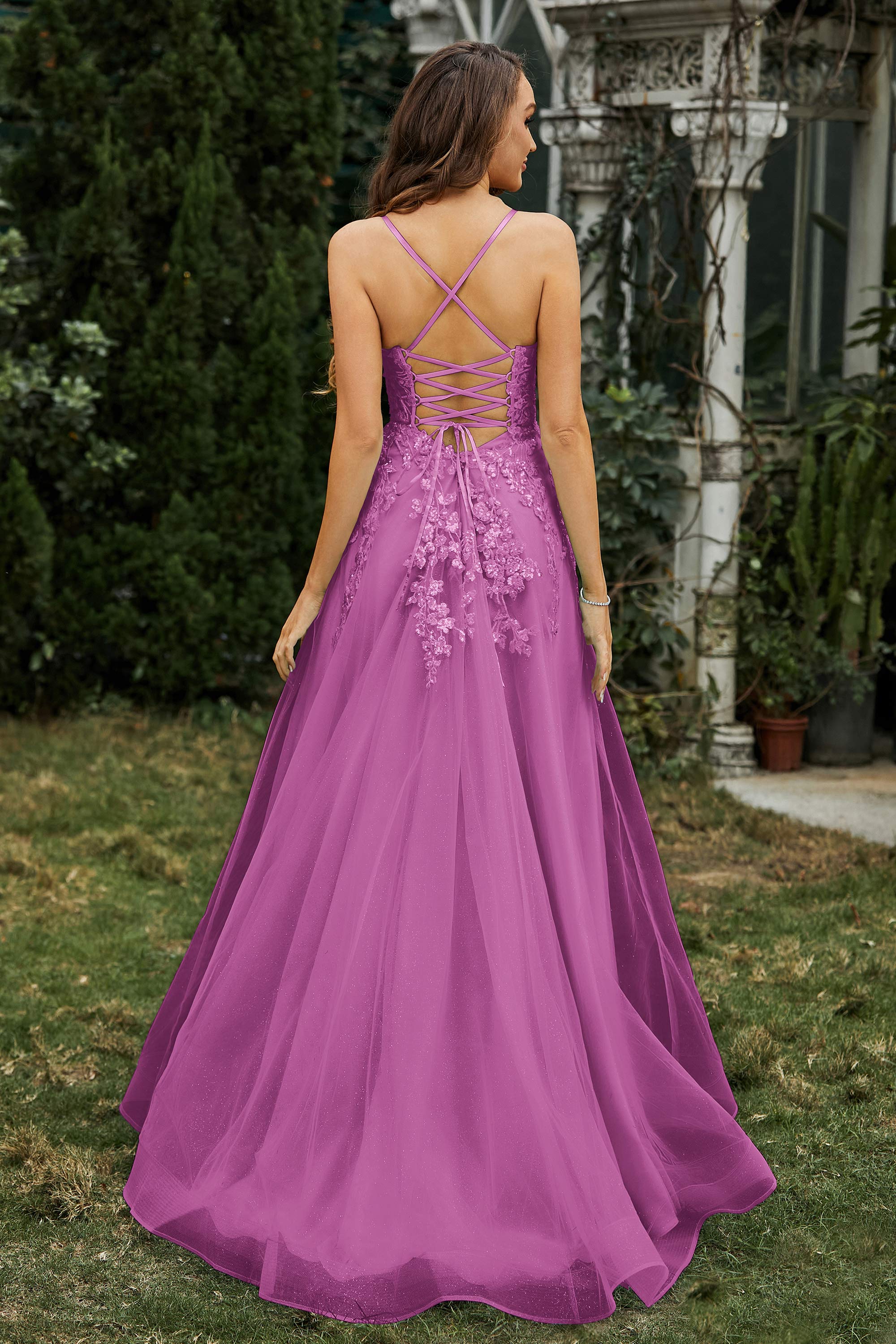 Sweetheart Applique A-Line Tulle Sweep Train Prom Party Dress Formal Evening Dresses