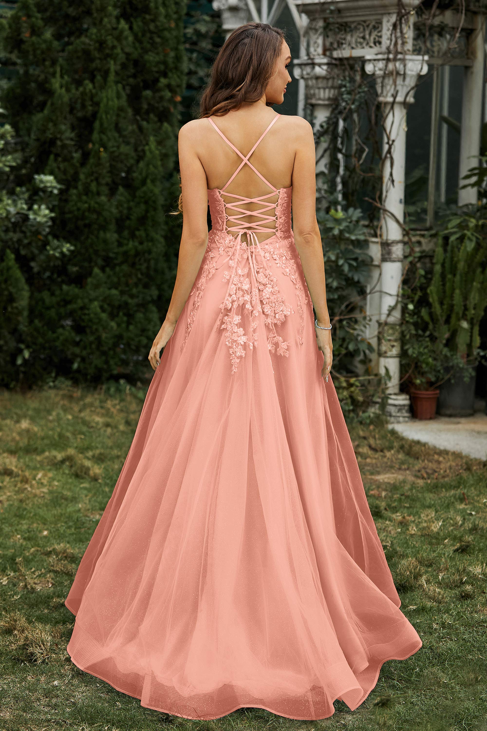 Sweetheart Applique A-Line Tulle Sweep Train Prom Party Dress Formal Evening Dresses