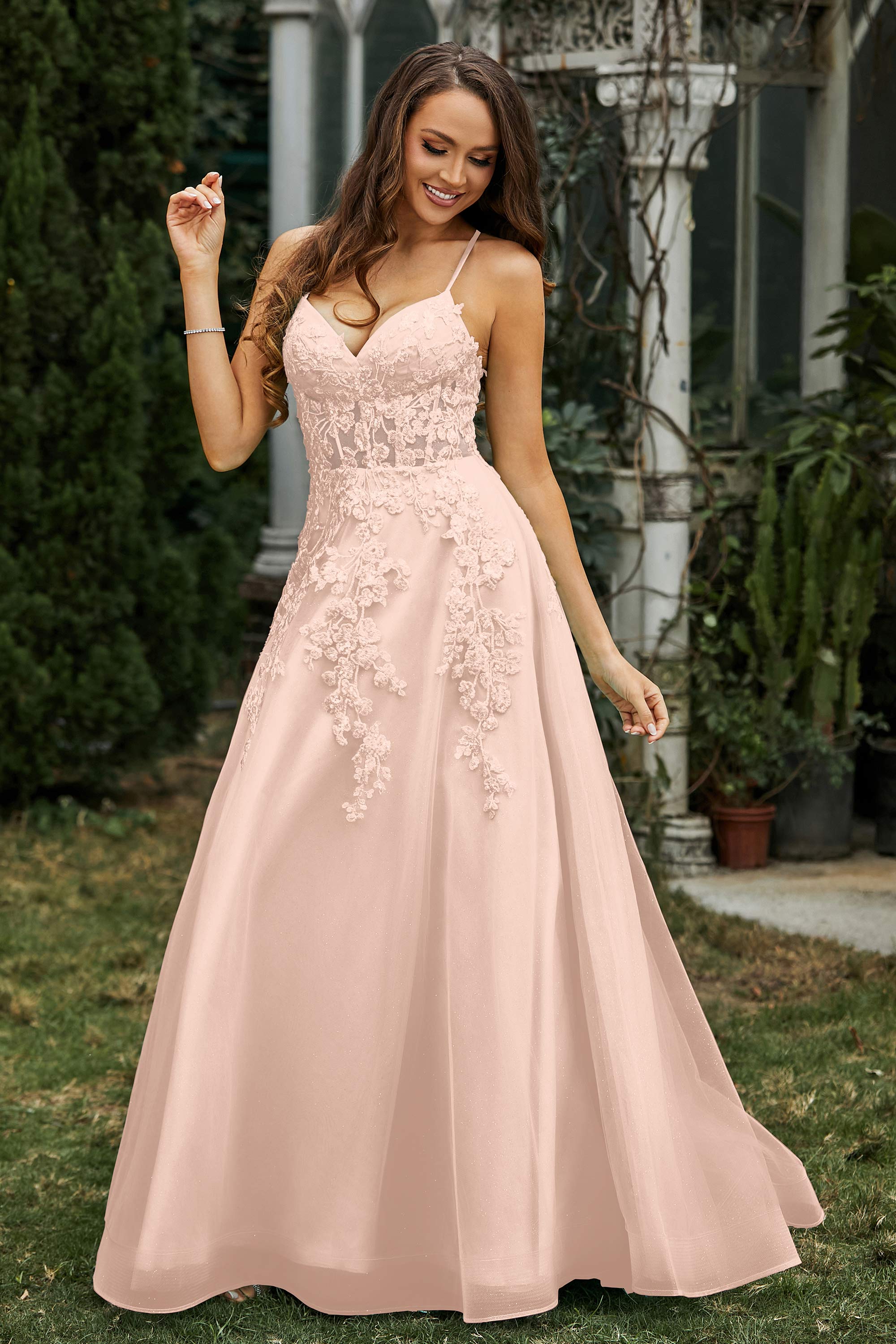 Sweetheart Applique A-Line Tulle Sweep Train Prom Party Dress Formal Evening Dresses