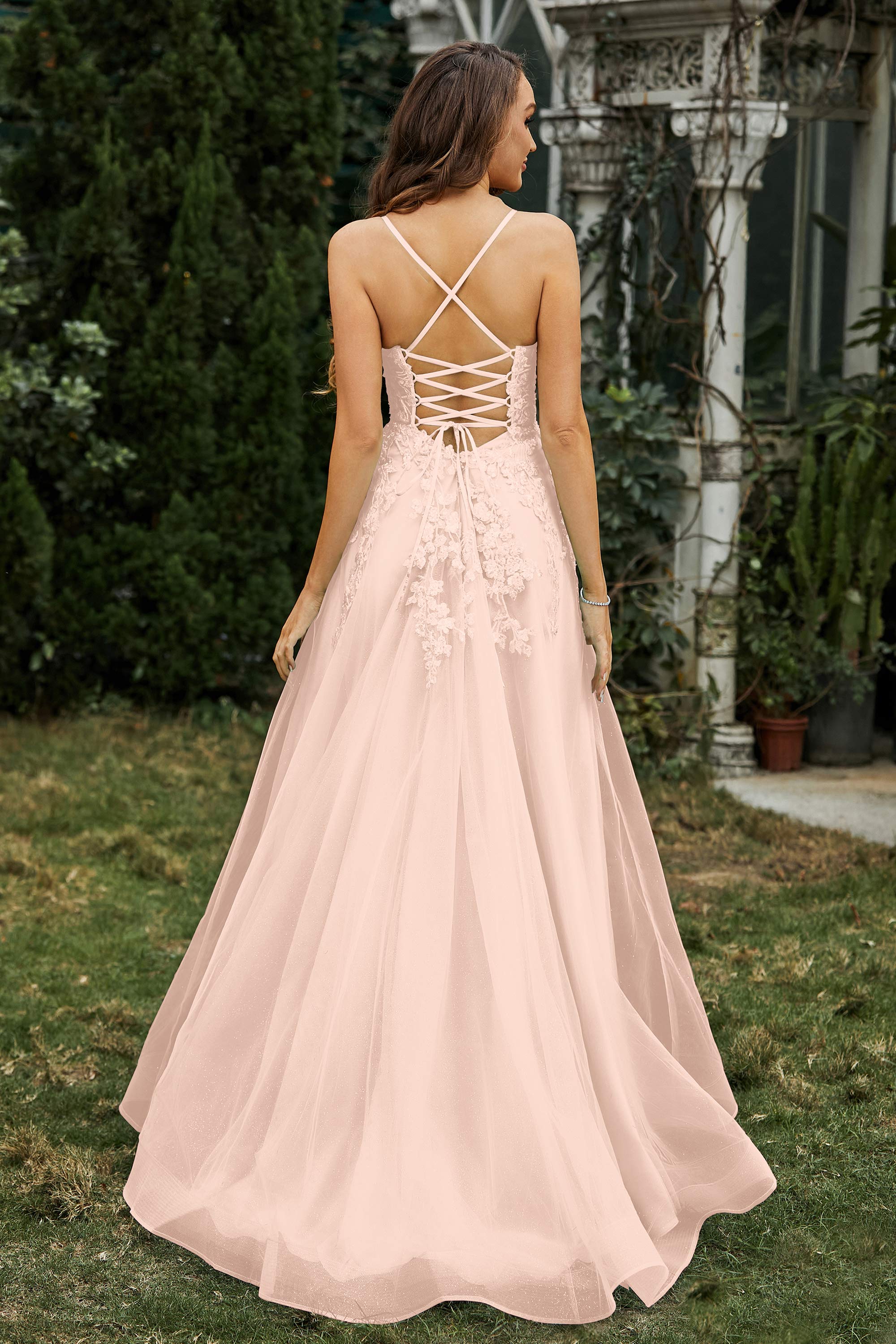 Sweetheart Applique A-Line Tulle Sweep Train Prom Party Dress Formal Evening Dresses