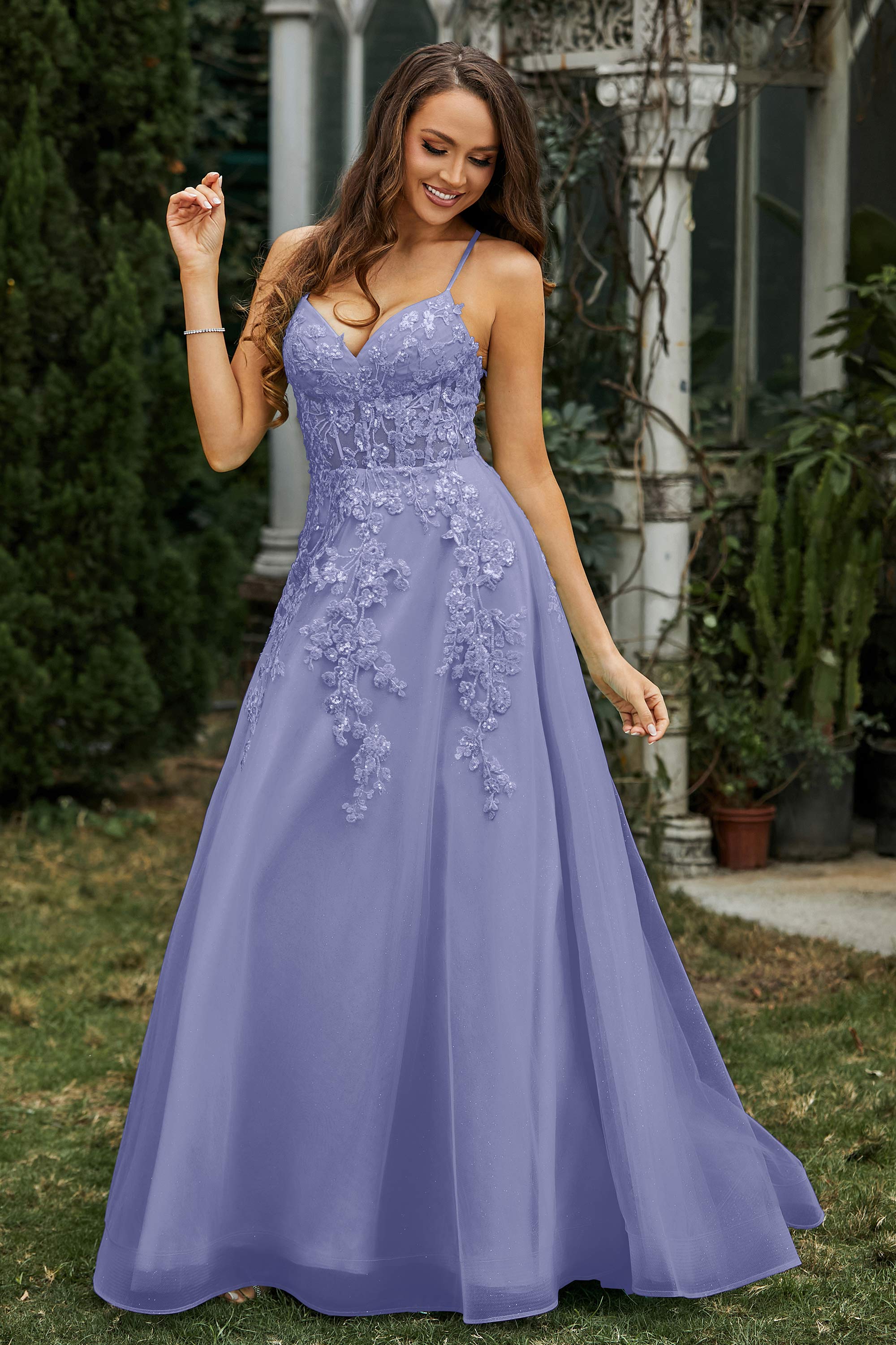 Sweetheart Applique A-Line Tulle Sweep Train Prom Party Dress Formal Evening Dresses