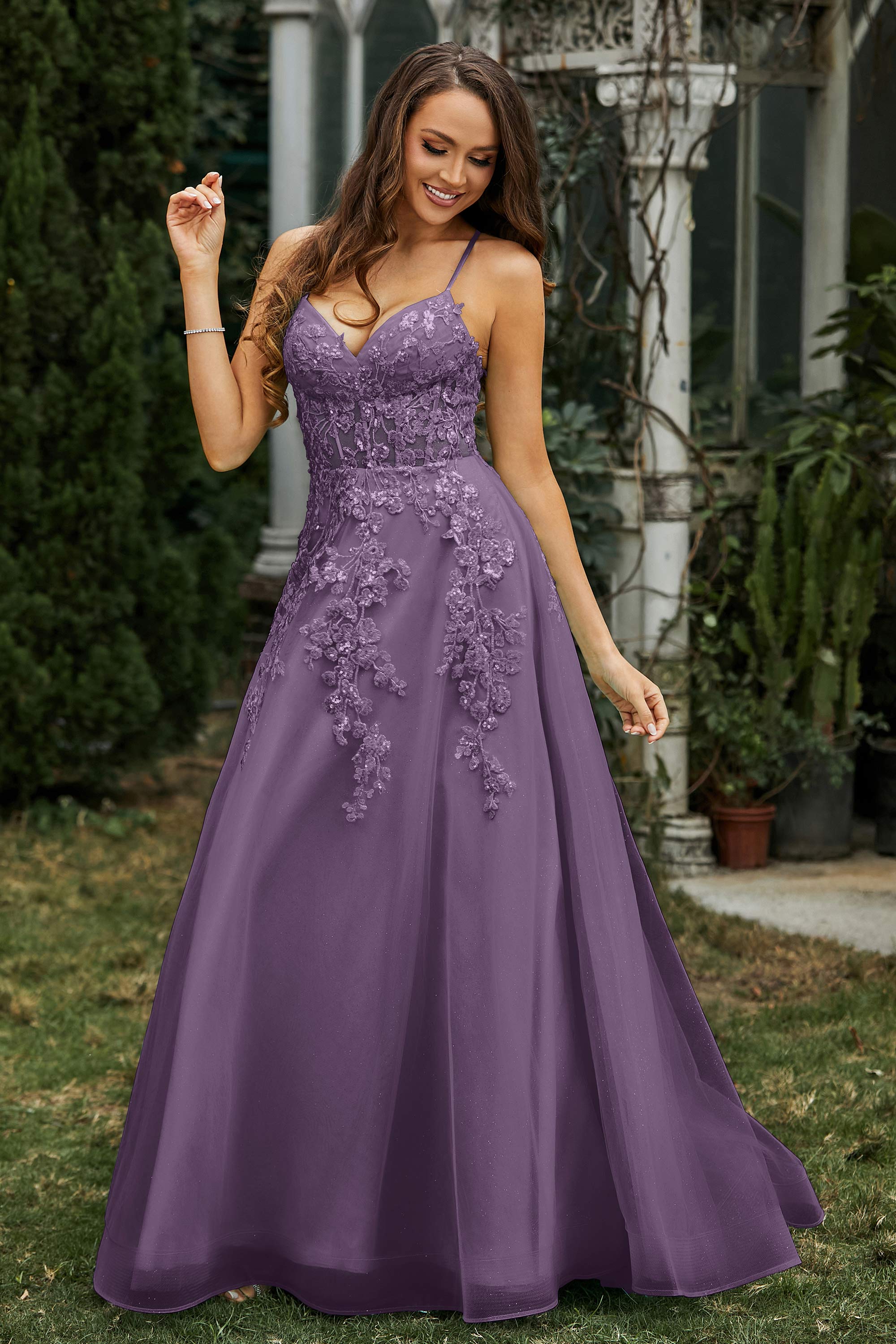 Sweetheart Applique A-Line Tulle Sweep Train Prom Party Dress Formal Evening Dresses