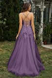 Sweetheart Applique A-Line Tulle Sweep Train Prom Party Dress Formal Evening Dresses