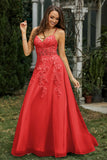 Sweetheart Applique A-Line Tulle Sweep Train Prom Party Dress Formal Evening Dresses