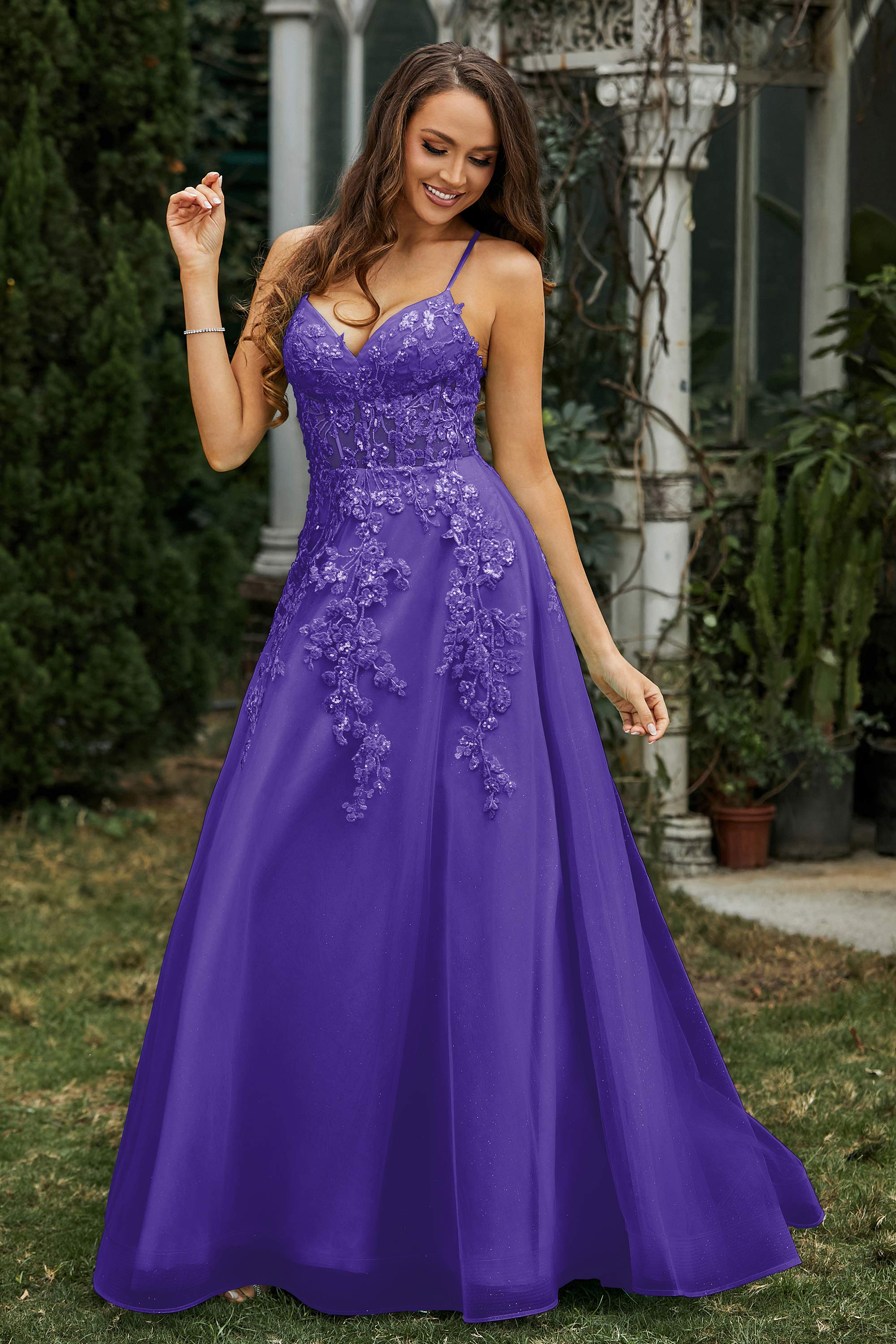 Sweetheart Applique A-Line Tulle Sweep Train Prom Party Dress Formal Evening Dresses