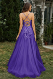 Sweetheart Applique A-Line Tulle Sweep Train Prom Party Dress Formal Evening Dresses
