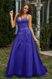 Sweetheart Applique A-Line Tulle Sweep Train Prom Party Dress Formal Evening Dresses