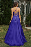 Sweetheart Applique A-Line Tulle Sweep Train Prom Party Dress Formal Evening Dresses