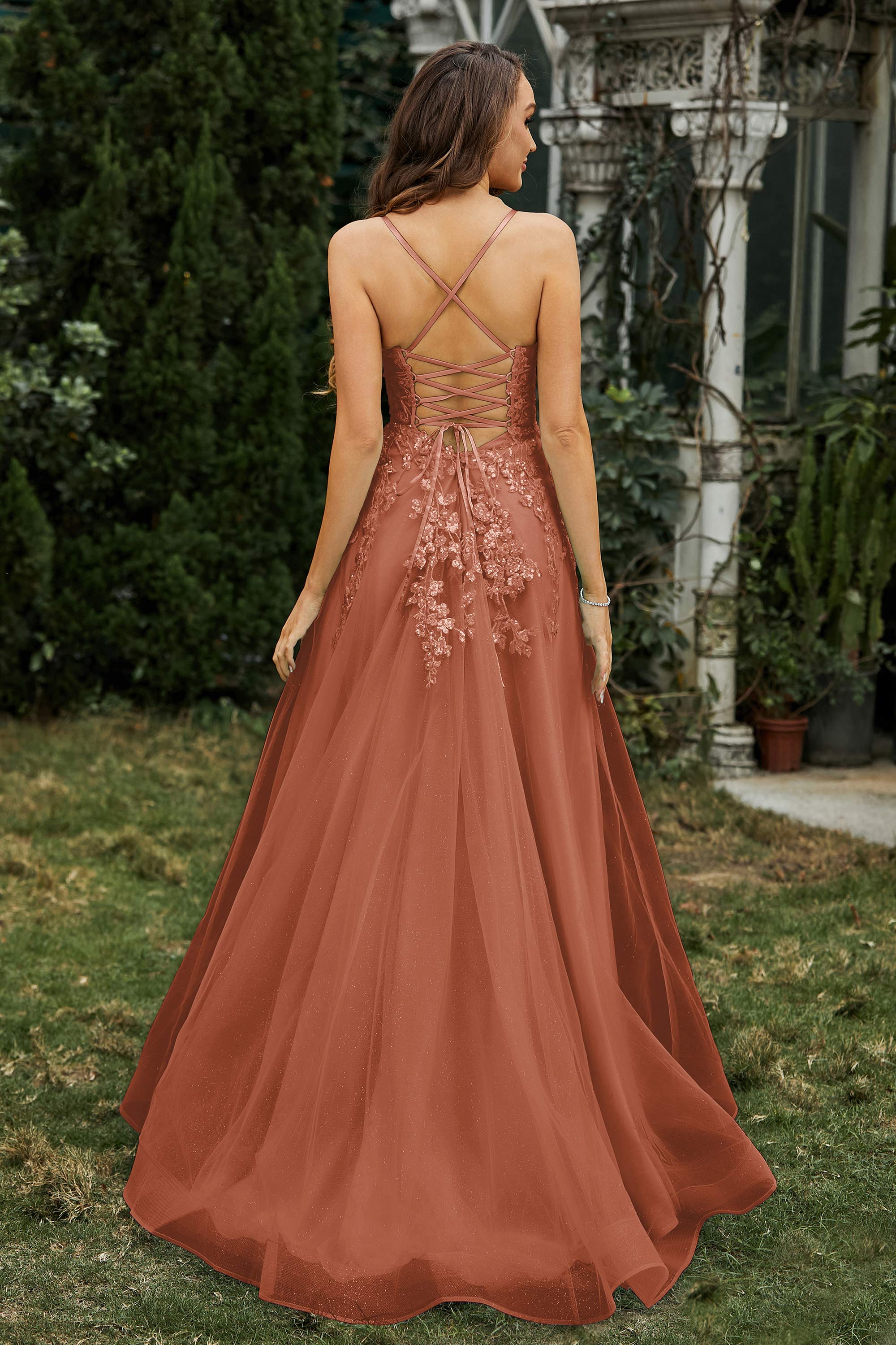 Sweetheart Applique A-Line Tulle Sweep Train Prom Party Dress Formal Evening Dresses