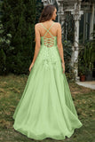 Sweetheart Applique A-Line Tulle Sweep Train Prom Party Dress Formal Evening Dresses