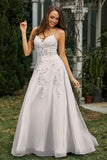 Sweetheart Applique A-Line Tulle Sweep Train Prom Party Dress Formal Evening Dresses