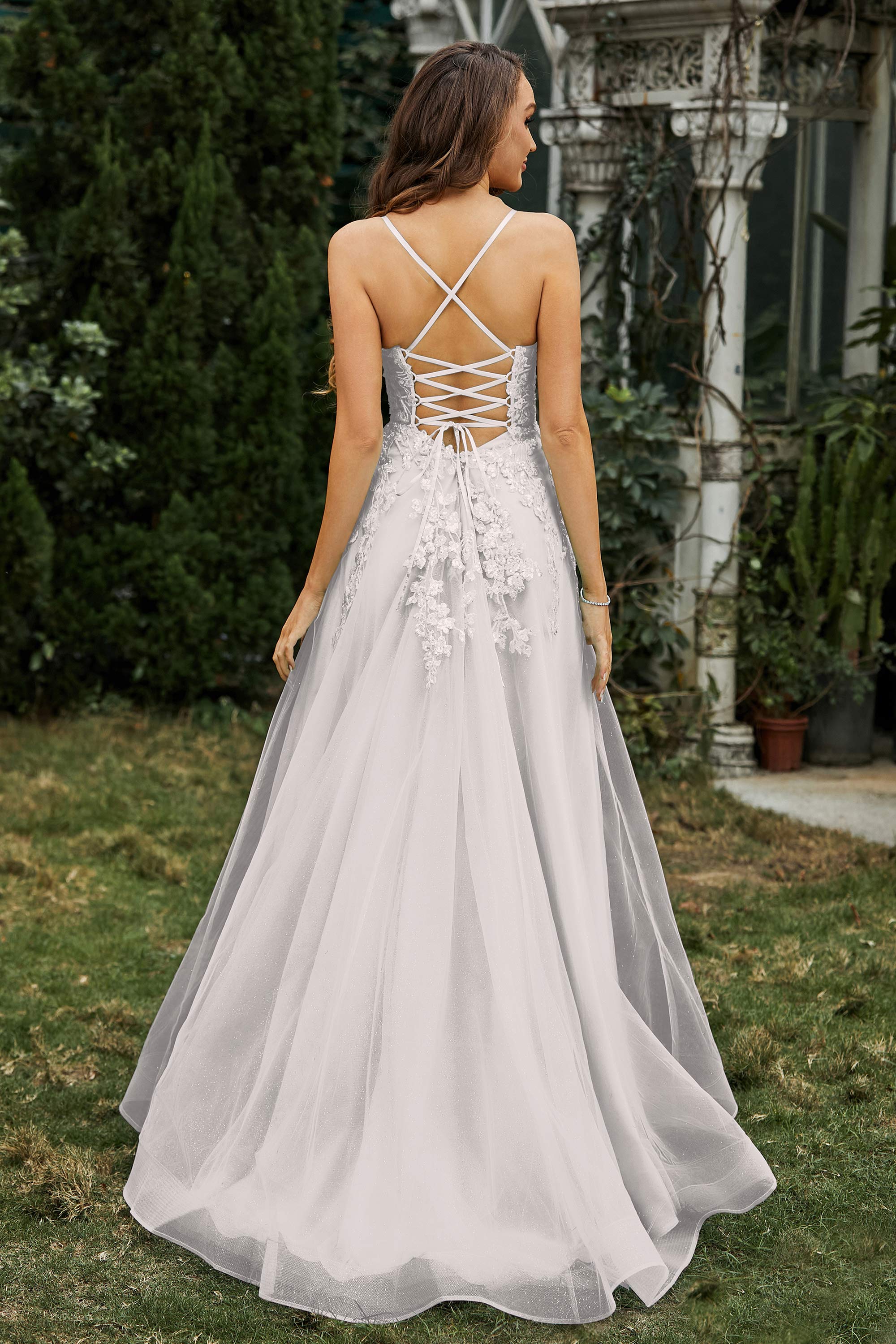 Sweetheart Applique A-Line Tulle Sweep Train Prom Party Dress Formal Evening Dresses