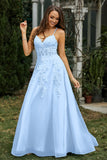 Sweetheart Applique A-Line Tulle Sweep Train Prom Party Dress Formal Evening Dresses