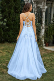Sweetheart Applique A-Line Tulle Sweep Train Prom Party Dress Formal Evening Dresses