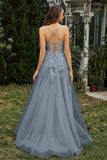 Sweetheart Applique A-Line Tulle Sweep Train Prom Party Dress Formal Evening Dresses