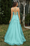 Sweetheart Applique A-Line Tulle Sweep Train Prom Party Dress Formal Evening Dresses