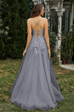 Sweetheart Applique A-Line Tulle Sweep Train Prom Party Dress Formal Evening Dresses