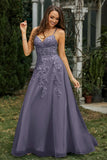 Sweetheart Applique A-Line Tulle Sweep Train Prom Party Dress Formal Evening Dresses
