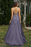 Sweetheart Applique A-Line Tulle Sweep Train Prom Party Dress Formal Evening Dresses