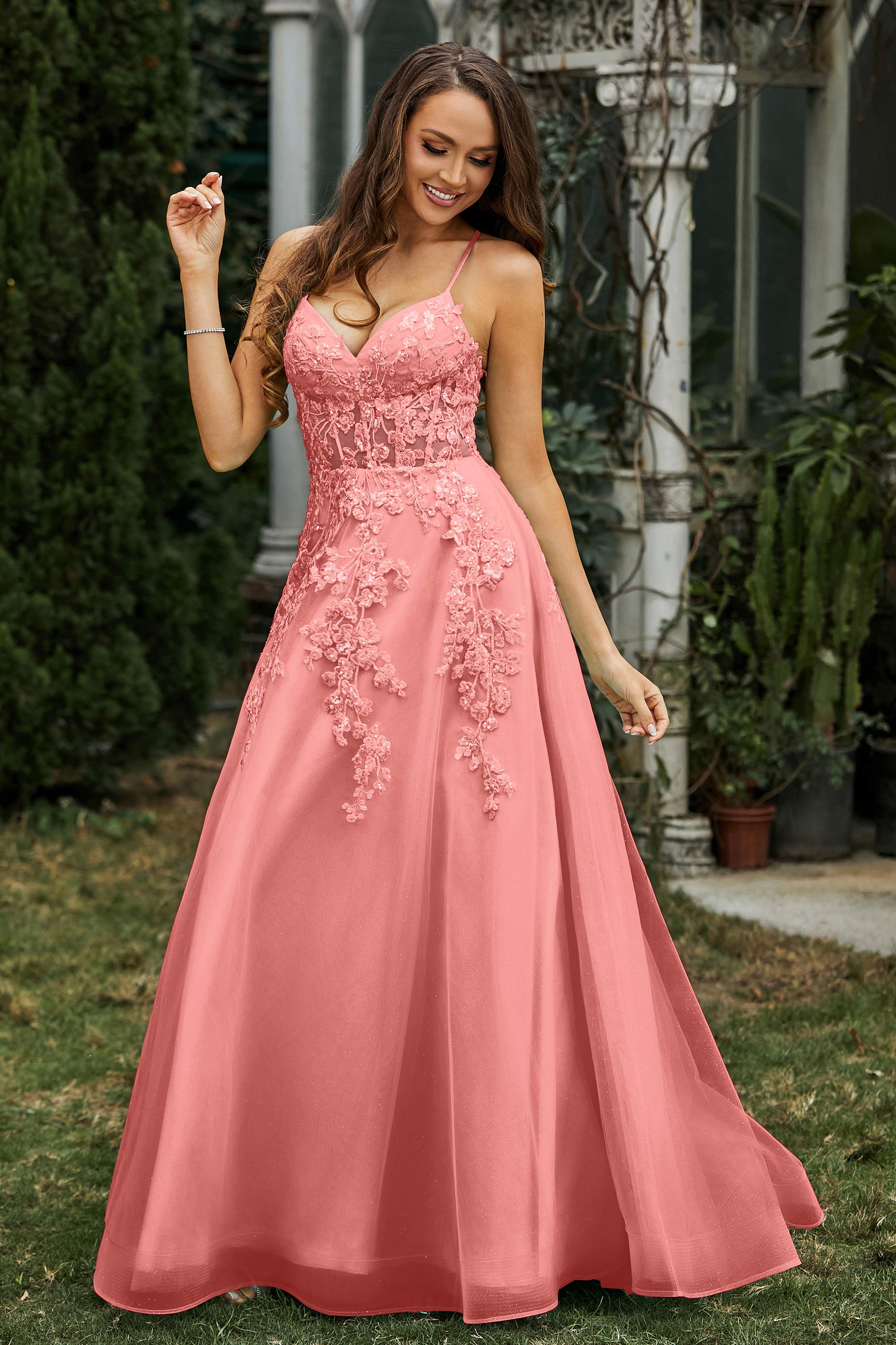 Sweetheart Applique A-Line Tulle Sweep Train Prom Party Dress Formal Evening Dresses