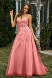 Sweetheart Applique A-Line Tulle Sweep Train Prom Party Dress Formal Evening Dresses