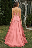 Sweetheart Applique A-Line Tulle Sweep Train Prom Party Dress Formal Evening Dresses