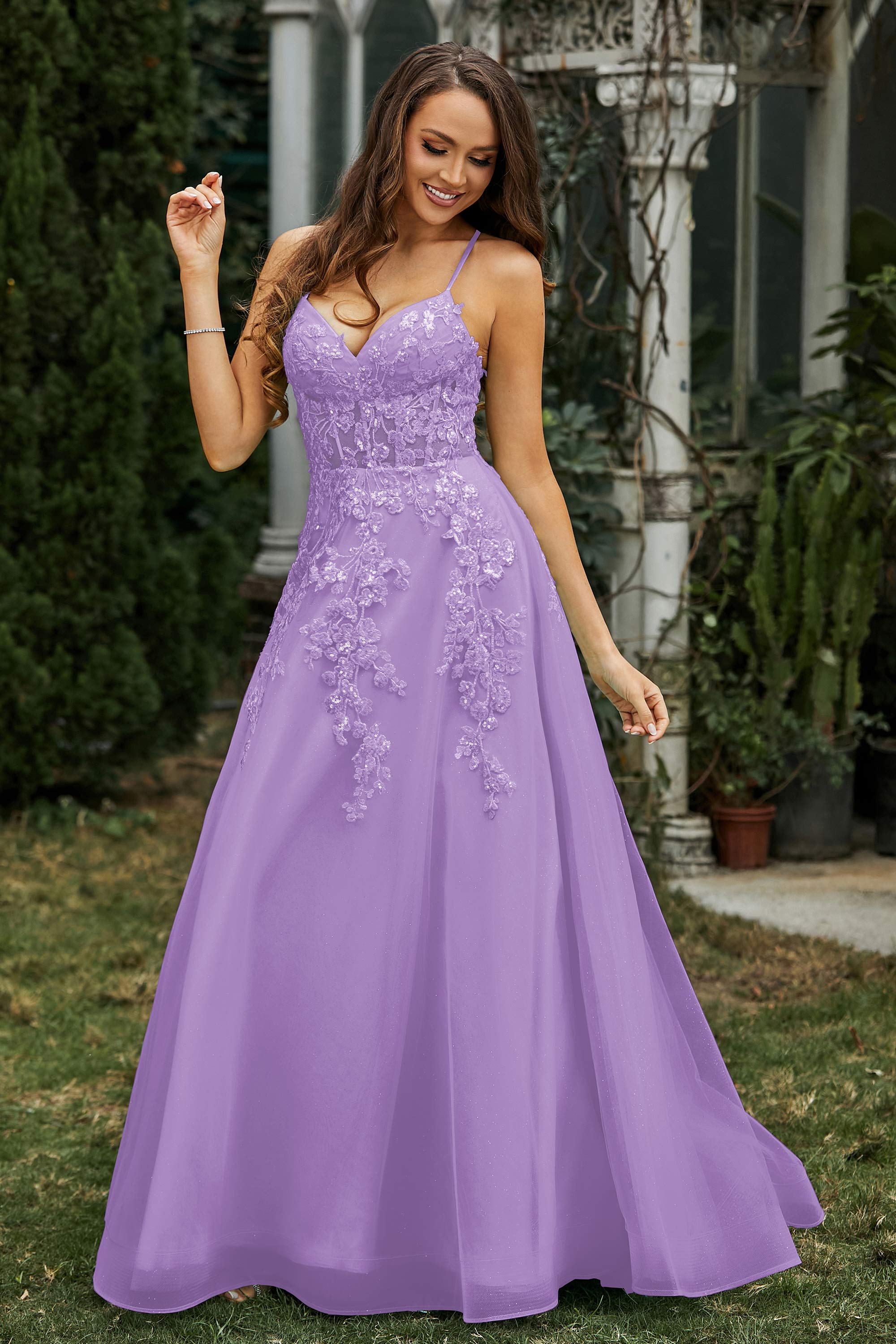Sweetheart Applique A-Line Tulle Sweep Train Prom Party Dress Formal Evening Dresses