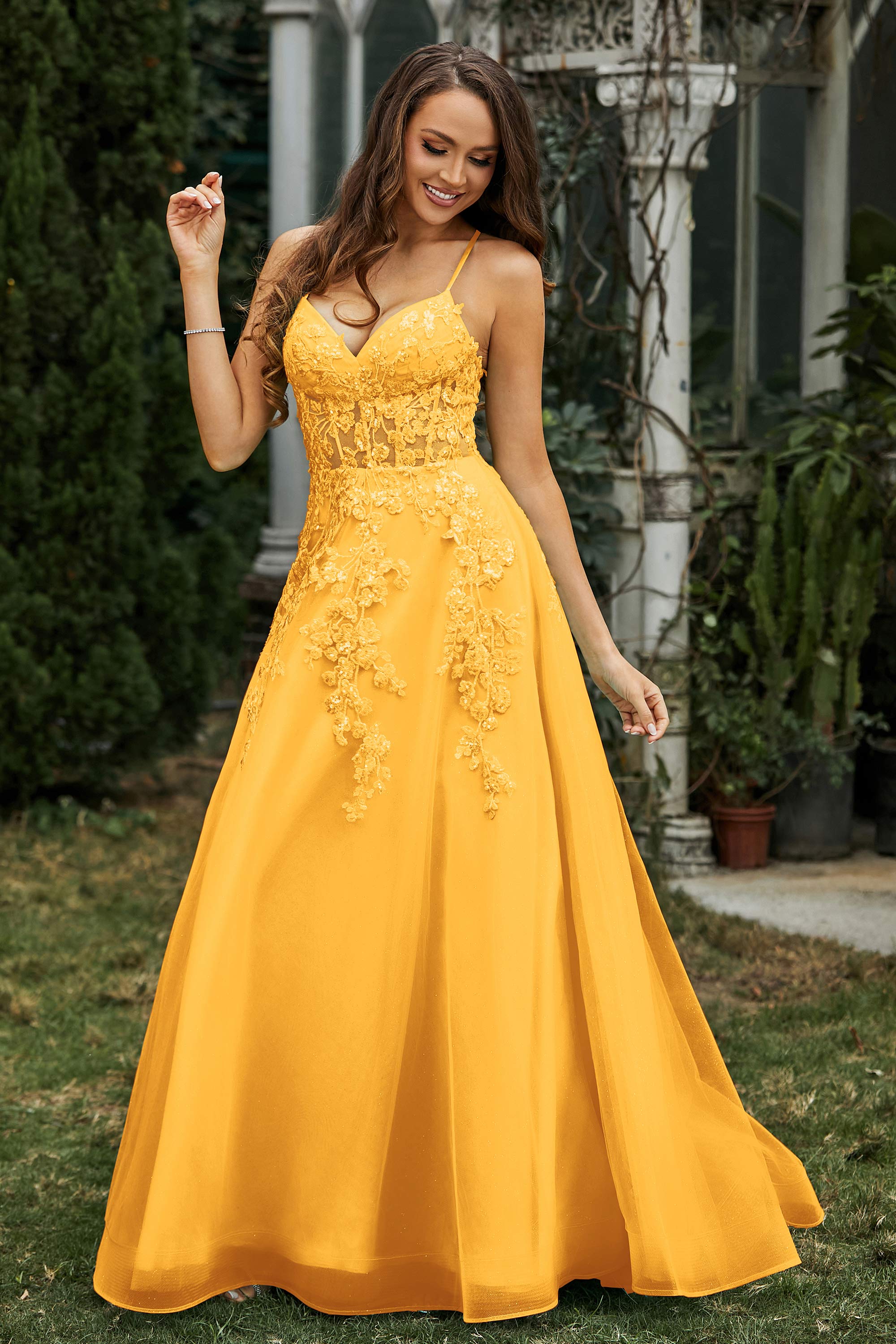 Sweetheart Applique A-Line Tulle Sweep Train Prom Party Dress Formal Evening Dresses