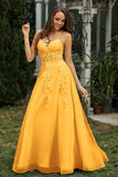 Sweetheart Applique A-Line Tulle Sweep Train Prom Party Dress Formal Evening Dresses