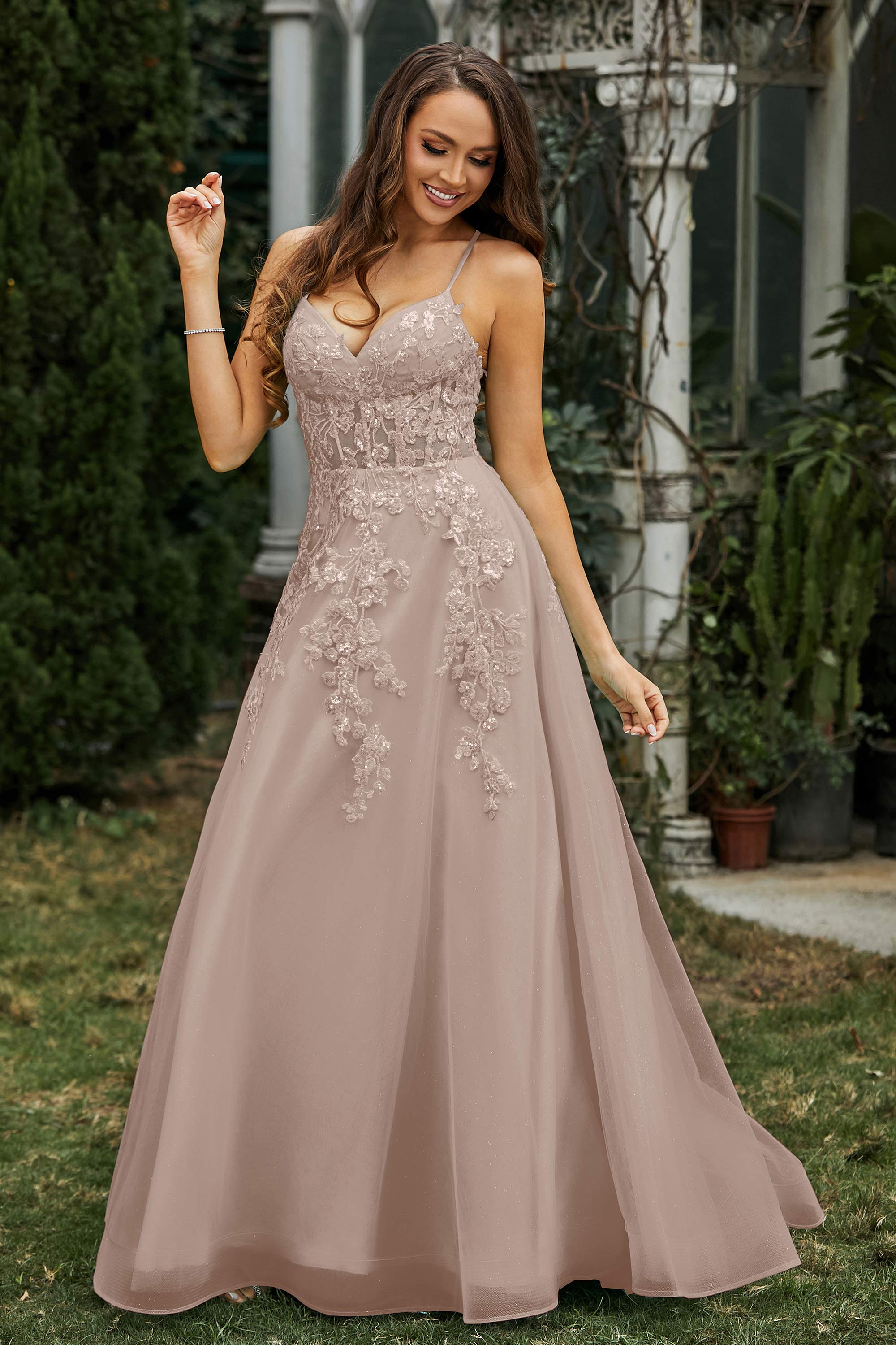 Sweetheart Applique A-Line Tulle Sweep Train Prom Party Dress Formal Evening Dresses