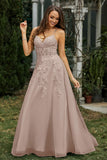 Sweetheart Applique A-Line Tulle Sweep Train Prom Party Dress Formal Evening Dresses